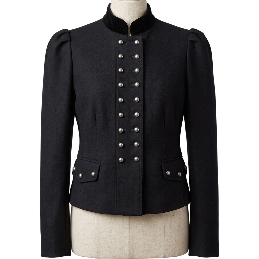 ROBERT RODRIGUEZ Military Jacket 8 Black Wool Velvet Edwardian Steampunk $495
